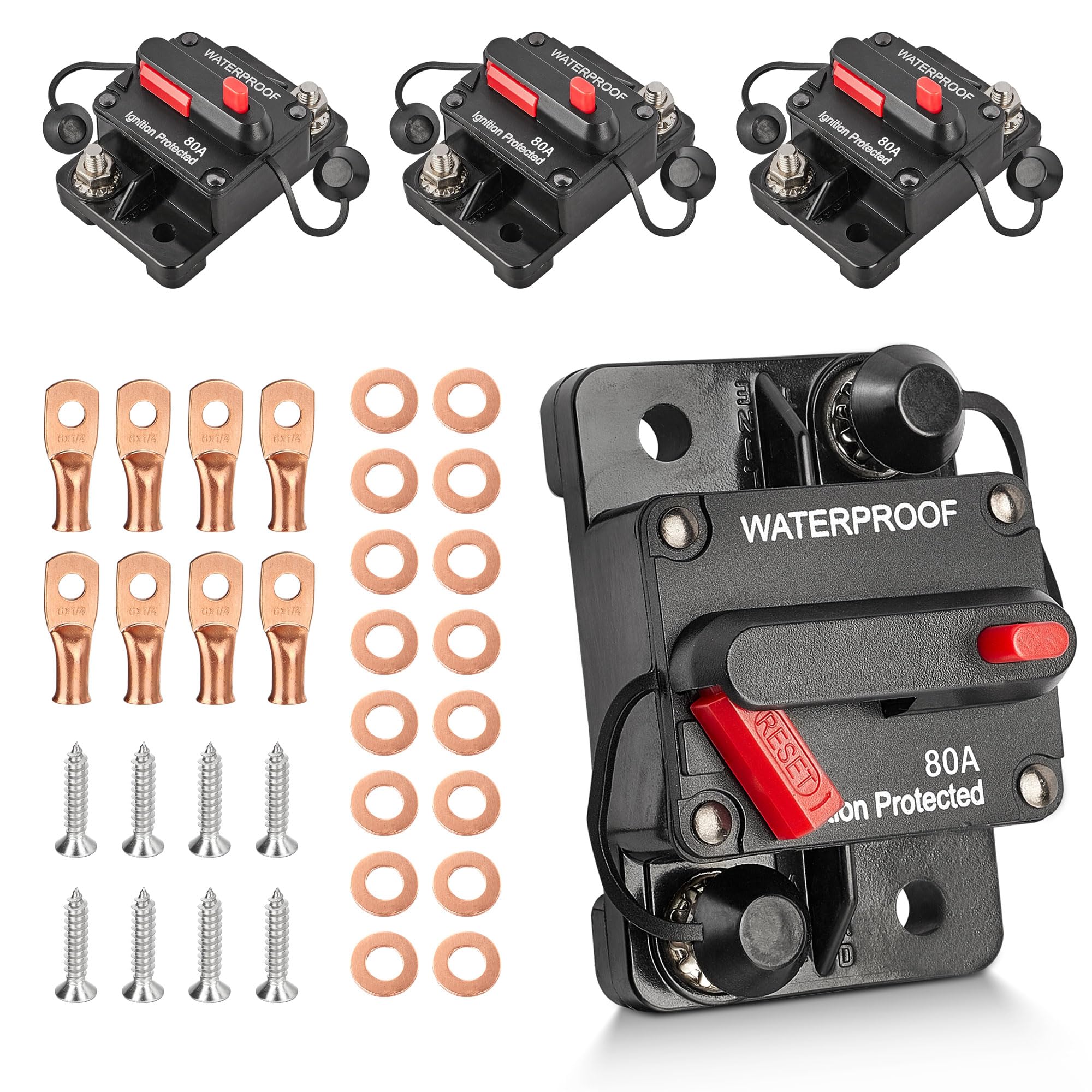 【新品未使用】BREAKER OUT 3mm Long John RED WOLF 4 Pack 80Amp Circuit Breaker w/6 AWG 1/4” Battery